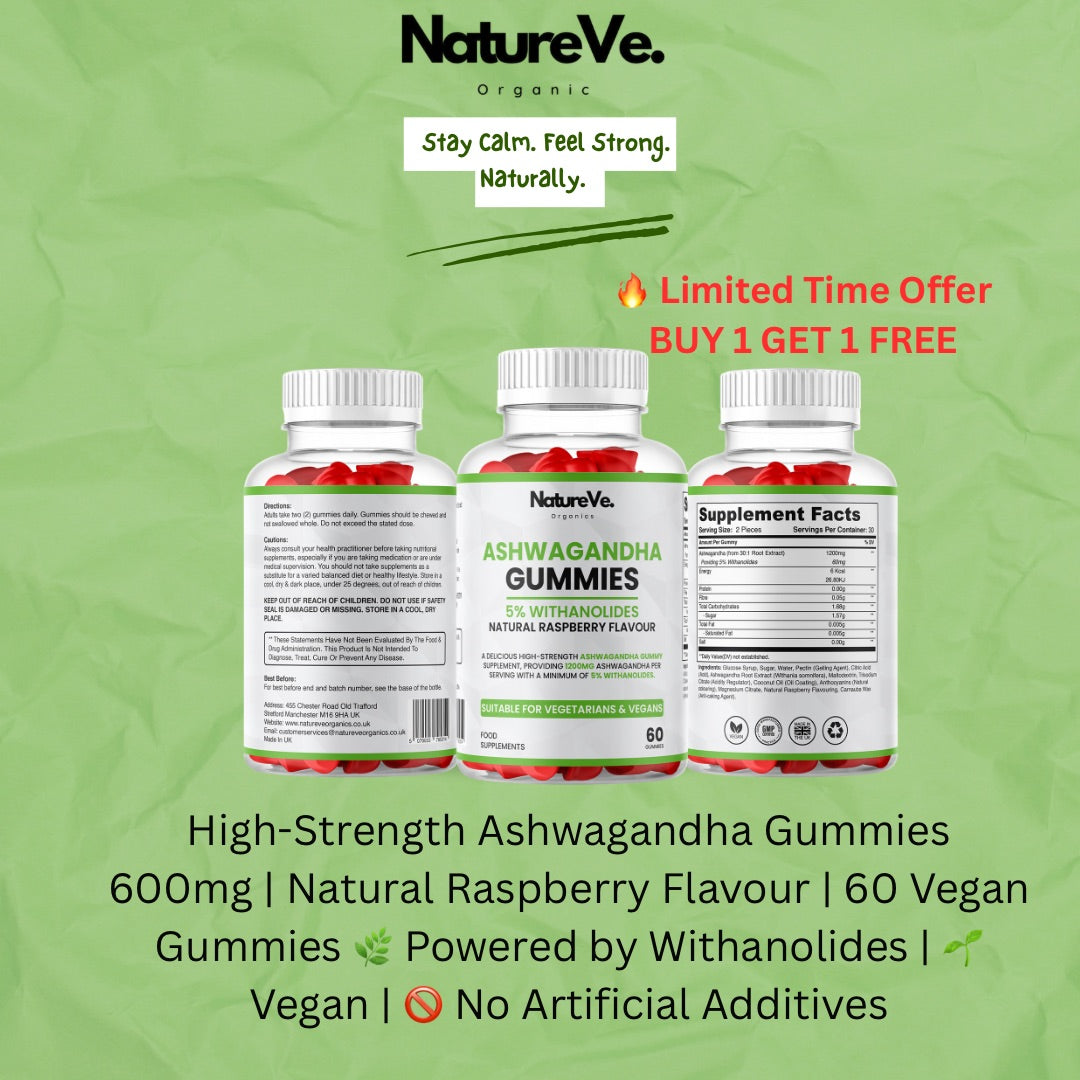 Ashwagandha Gummies 600mg Natural Raspberry Flavour 60 Vegan Buy 1 Get 1 Free