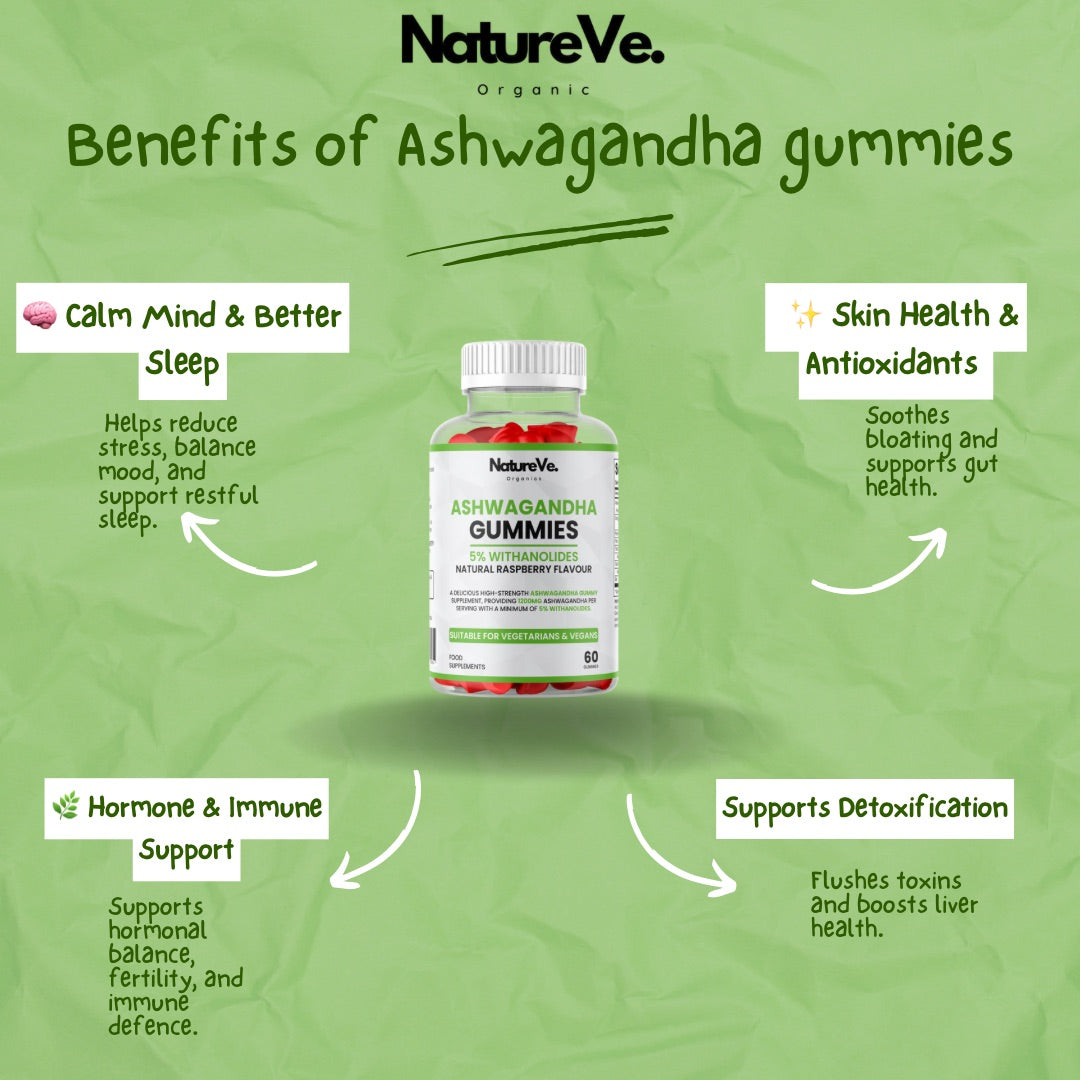 Ashwagandha Gummies 600mg Natural Raspberry Flavour 60 Vegan Buy 1 Get 1 Free