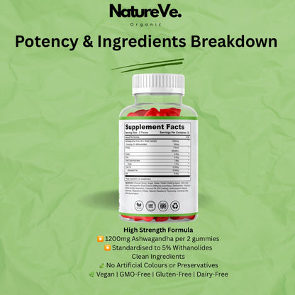 Ashwagandha Gummies 600mg Natural Raspberry Flavour 60 Vegan Buy 1 Get 1 Free
